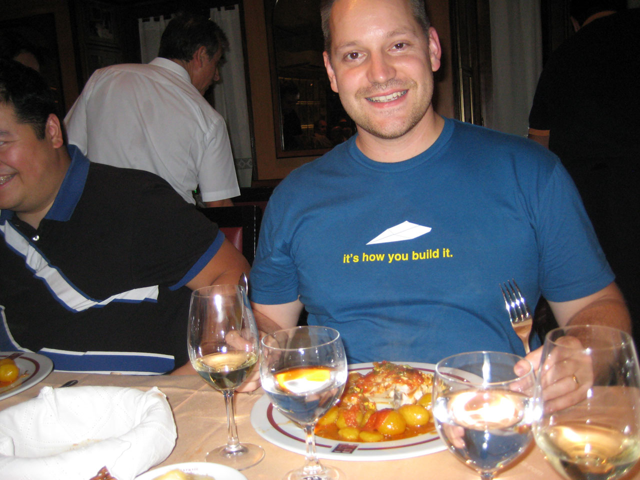 Adam sitting down for dinner